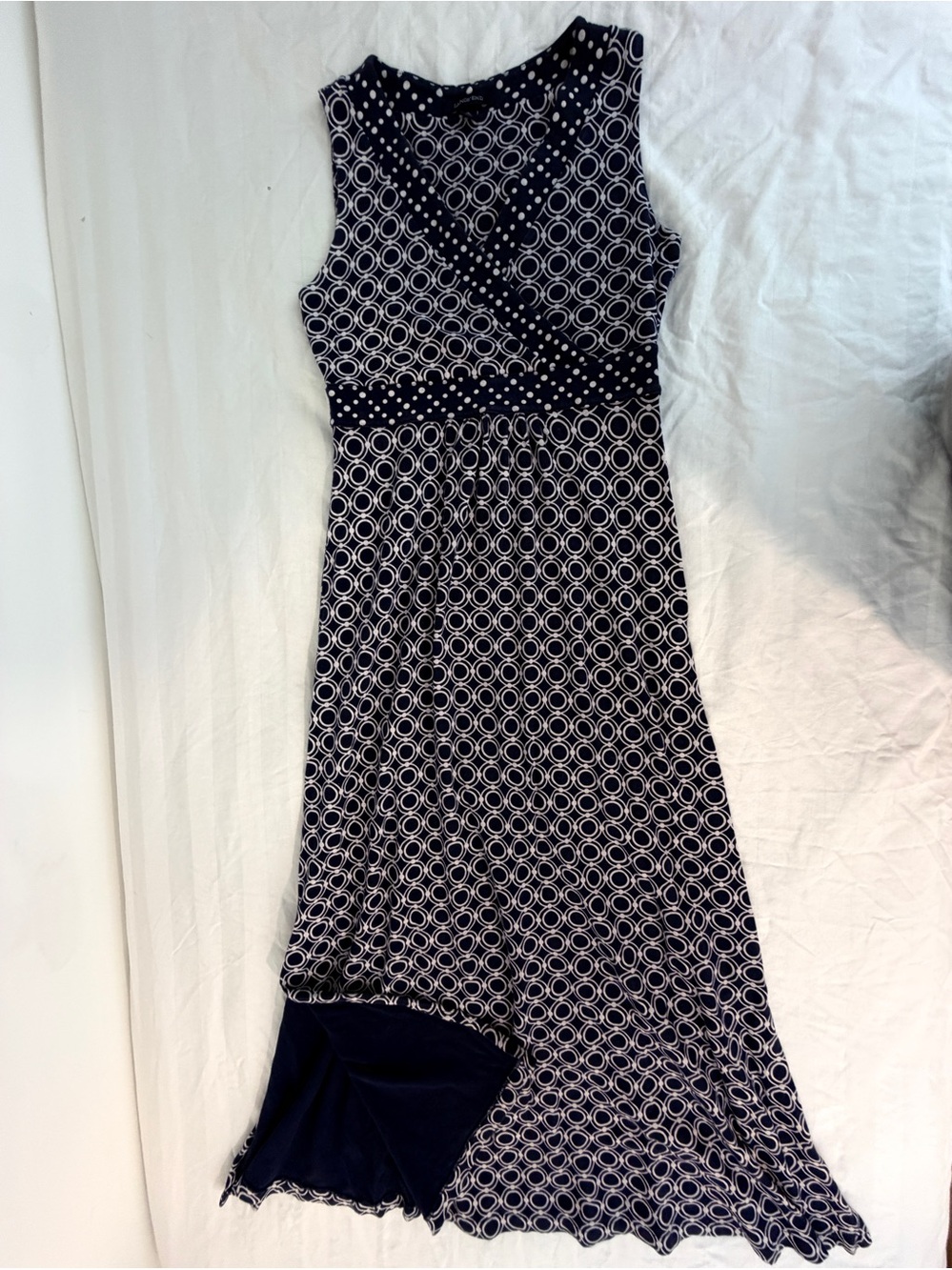 Lands' End Women's Mod Navy Blue and White Circle Print Maxi Dress S